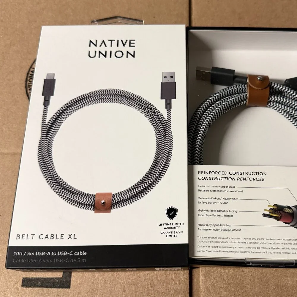 Native Union Belt Cable XL (10ft / 3m USB-A to USB-C) Charging Cable - Zebra